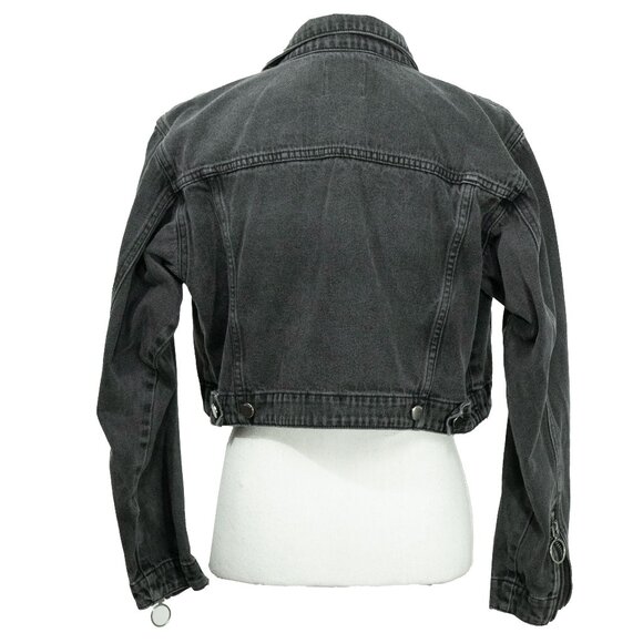 Volcom Crop N Block Denim Jacket Grey Black Boxy Retro 90s Skater Trucker Jacket - Picture 10 of 14